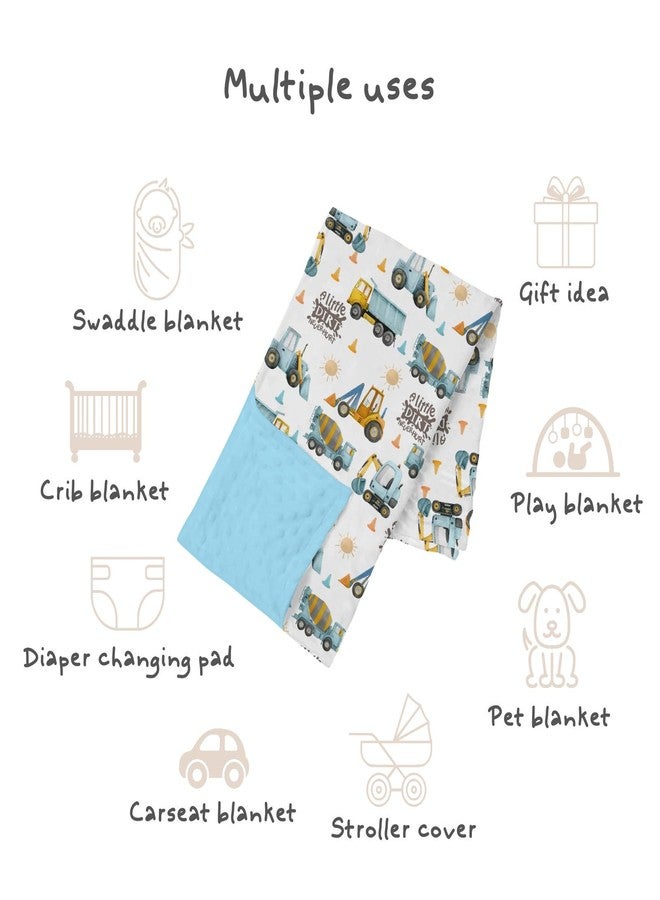 Tewrnvioc Blue Construction Trucks Baby Blankets for Boys 30" x 40", Soft Double Layer Minky Blanket with Dotted Fleece Back, Nursery Bed Receiving Quilt for Newborn Infant Toddler Shower Gift - Image 2