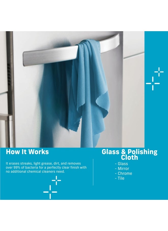 e-cloth - 4-Pack Glass & Polishing Cloth  Sustainable Microfiber Cleaning Cloth Set  Perfect Cleaner for Glass  Windows and Mirrors  Washable and Reusable  100 Wash Promise  Alaskan Blue - Image 1