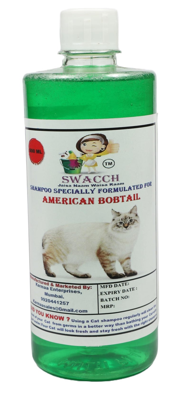 Swacch Shampoo Specially Formulated for American Bobtail (500ML) Neem Alovera - Image 1
