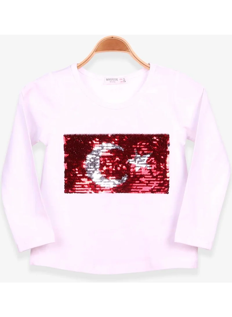Breeze Girl Long Sleeve T-Shirt Sequin Moon Star White (4-14 Ages)