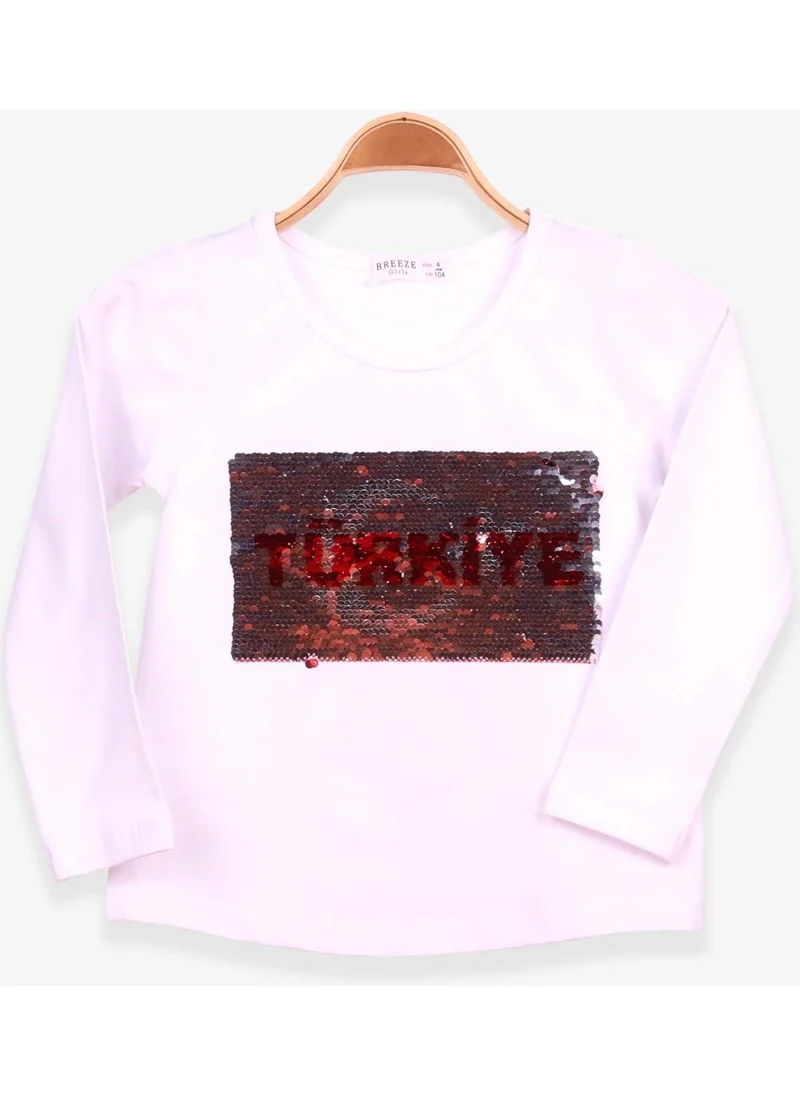 Breeze Girl Long Sleeve T-Shirt Sequin Moon Star White (4-14 Ages)
