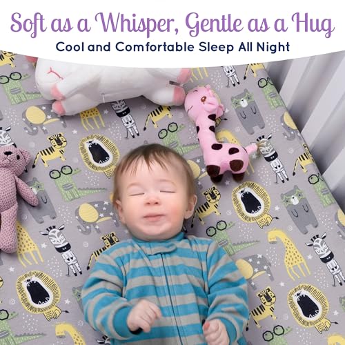 GrowWILD Fitted Nautical Crib Sheets (3 Pack) by GROW WILD - Jersey Knit Cotton Crib Sheet for Boys, Toddler Bed Mattress & Baby Boy Crib Bedding Set, 52” x 28” x 9” Crib Sheets (Safari Animals) - Image 5
