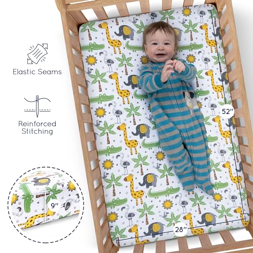 GrowWILD Fitted Nautical Crib Sheets (3 Pack) by GROW WILD - Jersey Knit Cotton Crib Sheet for Boys, Toddler Bed Mattress & Baby Boy Crib Bedding Set, 52” x 28” x 9” Crib Sheets (Safari Animals) - Image 4