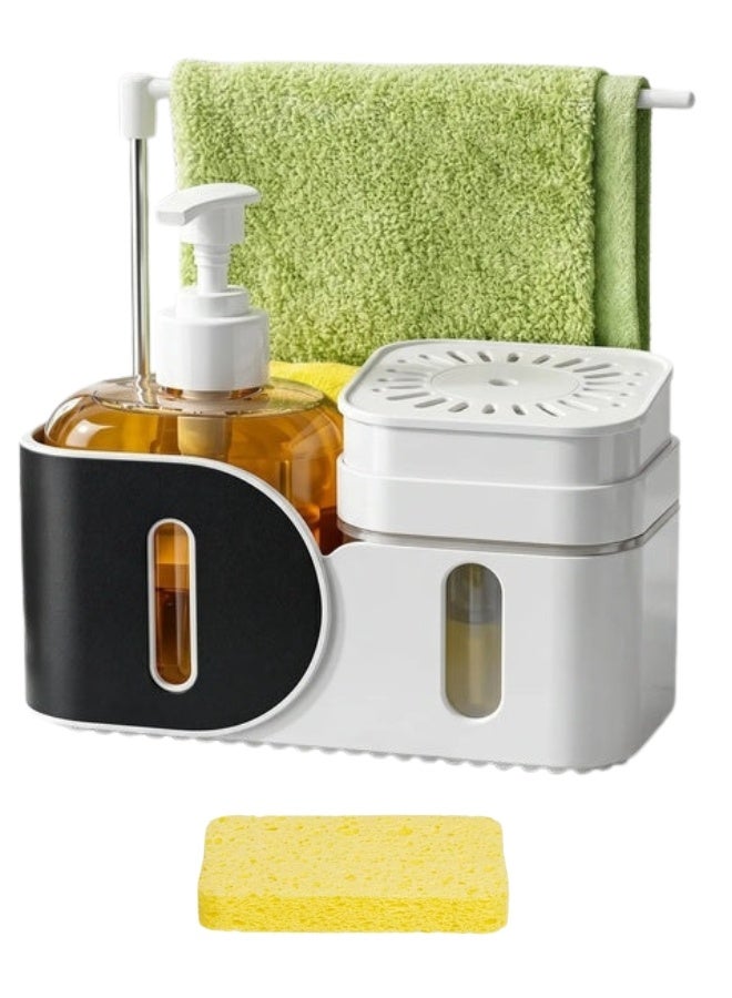 4 in 1 Kitchen Soap Dispenser Set with Dual Pump 410ml & 340ml Capacity, Hand Soap and Dish Soap Dispenser with Sponge Holder and Dishcloth Rack, Multifunctional Sink Organizer for Kitchen Countertop, Removable Drain Tray, Space Saving Kitchen Accessories, Durable ABS Material - Image 1