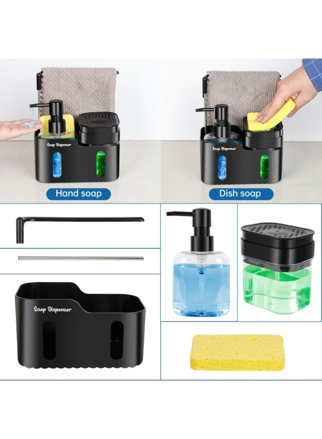 4 in 1 Kitchen Soap Dispenser Set with Dual Pump 410ml & 340ml Capacity, Hand Soap and Dish Soap Dispenser with Sponge Holder and Dishcloth Rack, Multifunctional Sink Organizer for Kitchen Countertop, Removable Drain Tray, Space Saving Kitchen Accessories, Durable ABS Material - Image 4