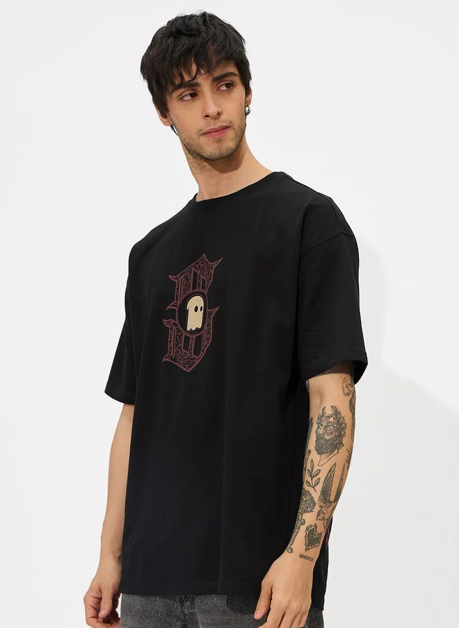 The Souled Store  The Souled Store Men's Oversized Fit Graphic Print Black T-Shirt  | Best Price UAE