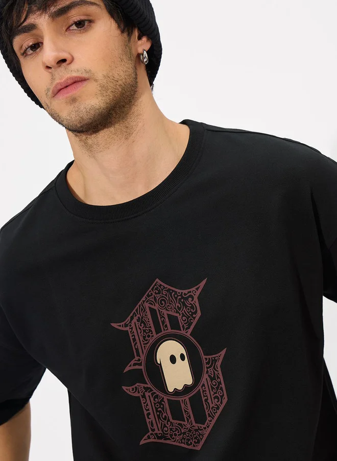 The Souled Store  The Souled Store Men's Oversized Fit Graphic Print Black T-Shirt  | Best Price UAE
