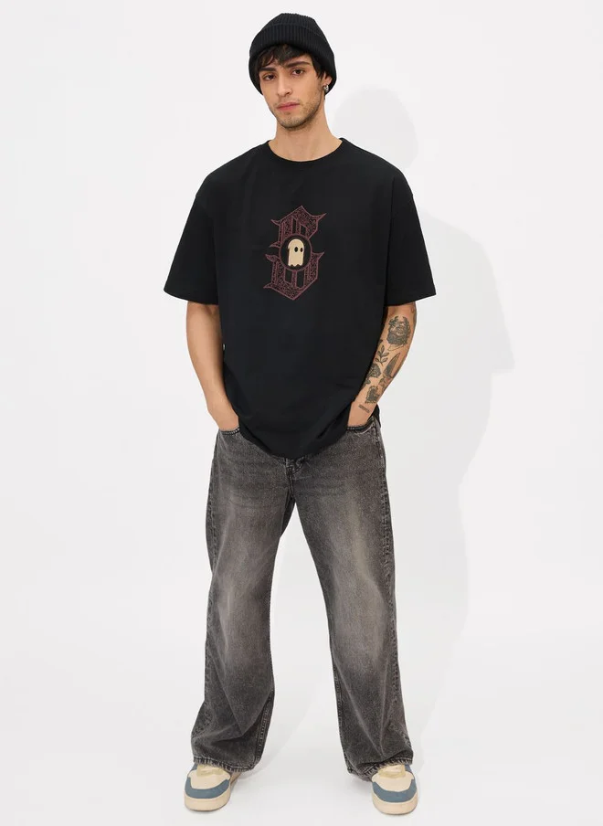 The Souled Store  The Souled Store Men's Oversized Fit Graphic Print Black T-Shirt  | Best Price UAE