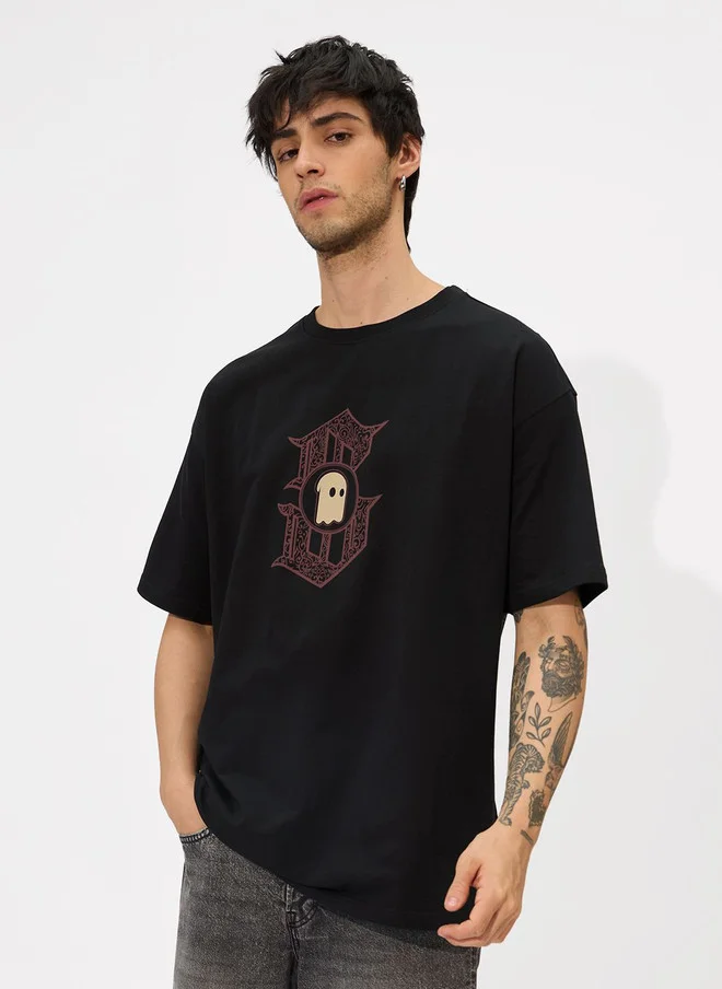 The Souled Store  The Souled Store Men's Oversized Fit Graphic Print Black T-Shirt  | Best Price UAE