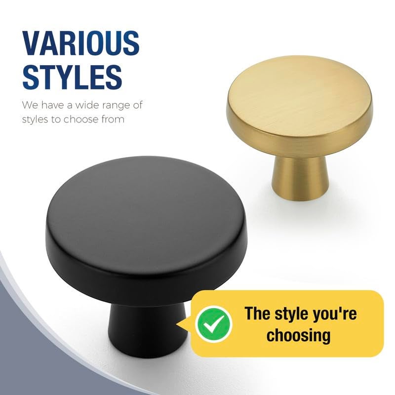 JOY DECOR 5 Pack Kitchen Cabinet Knobs Solid Drawer Knobs Dresser Knobs 1-1/4 Inch Drawer Pulls Matte Black Cabinet Hardware for Dresser Drawers Round Cabinet Door Knobs Simple Drawer Handles - Image 4