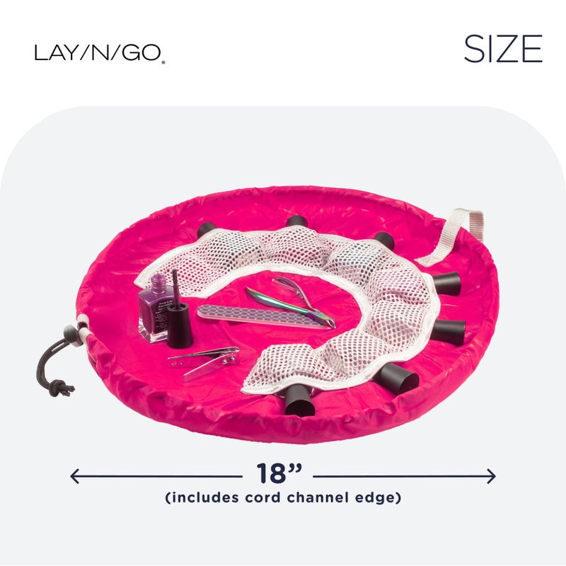 Lay-n-Go حقيبة لاي-إن-غو نيل سبا 18 بوصة لوازم محطة الأظافر المحمولة وحقيبة تنظيم مستحضرات التجميل المسطحة - مجموعة مانيكير للسفر مع جيوب شبكية وقابلة للغسل في الآلة (وردي) - Image 5