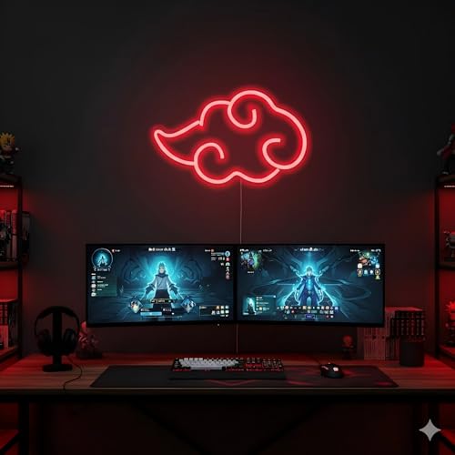 Dleouly Anime Neon Sign, LED Red Cloud Neon Signs for Wall Decor, Dimmable Gaming Neon Sign Wall Signs USB Night Neon Light for Bedroom Game Room Man Cave Party, Gifts for Your Son, Boyfriend(12x7in) - Image 3