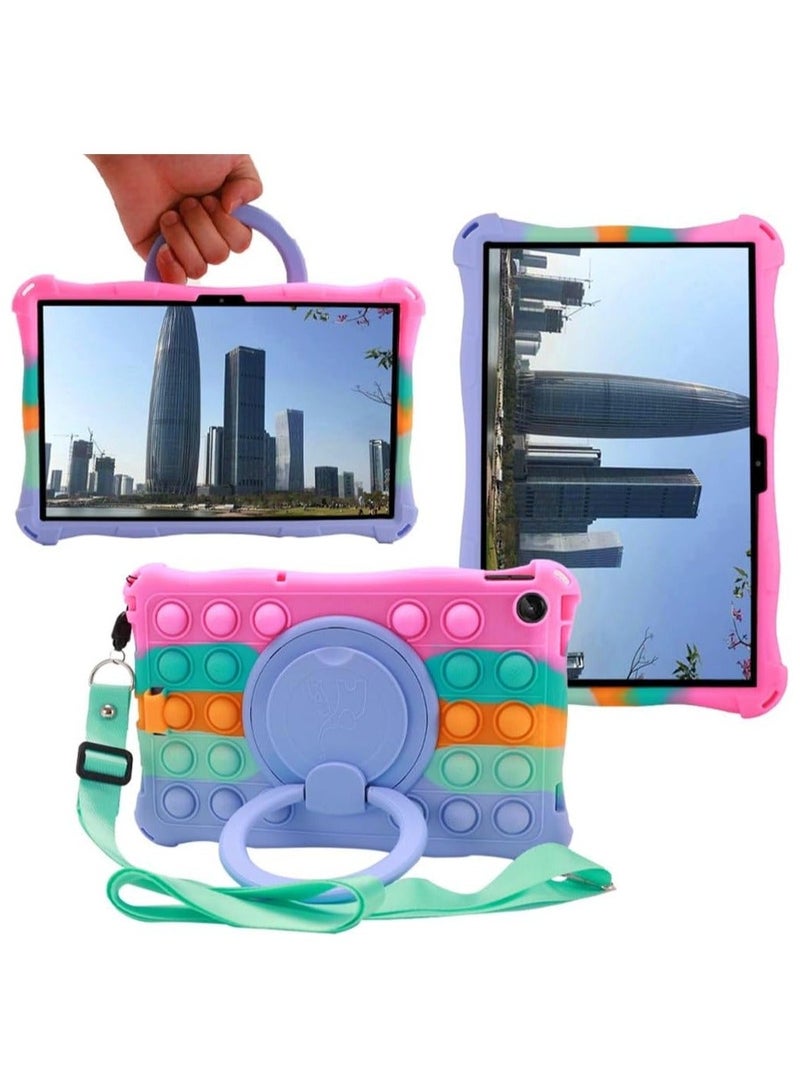 Case Compatible with Lenovo Tab M10 3rd Gen 10.1 inch (TB-328FU/TB-328XU) 2022 Kids Soft Silicon 360 Rotating Ring Stand Cover with Should Strap and Pen - Image 1