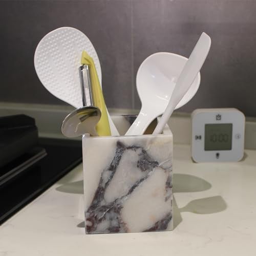 Nawgnail Calacatta Viola Marble Toothbrush Holders for Bathroom, Natural Marble Canisters, Makeup Brush Holder Countertop Organizer - Image 5