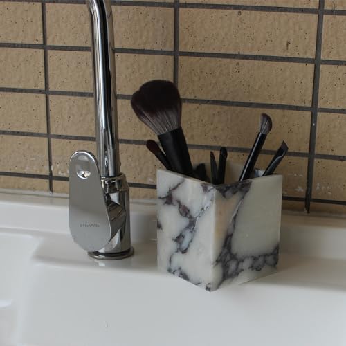 Nawgnail Calacatta Viola Marble Toothbrush Holders for Bathroom, Natural Marble Canisters, Makeup Brush Holder Countertop Organizer - Image 4