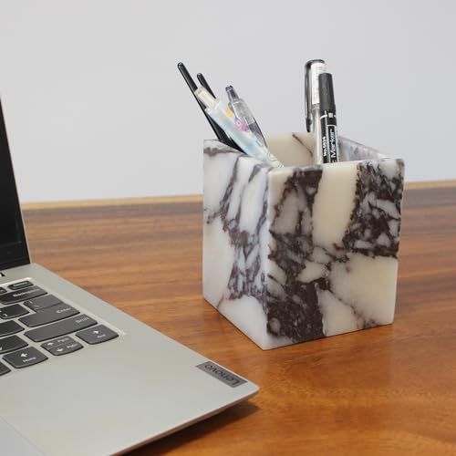 Nawgnail Calacatta Viola Marble Toothbrush Holders for Bathroom, Natural Marble Canisters, Makeup Brush Holder Countertop Organizer - Image 3