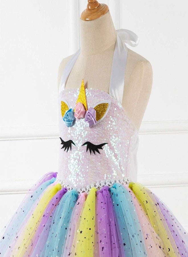 MYRISAM Girls Kids Unicorn Sequins Tutu Dress w/Headband Halloween Costume Rainbow Tutu Outfits Princess Birthday Party Gift 4-5T - Image 4