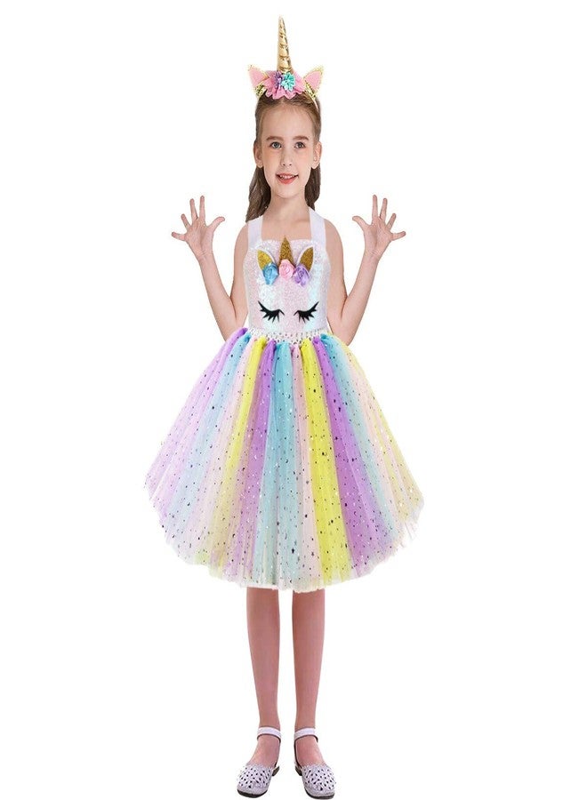 MYRISAM Girls Kids Unicorn Sequins Tutu Dress w/Headband Halloween Costume Rainbow Tutu Outfits Princess Birthday Party Gift 4-5T - Image 5
