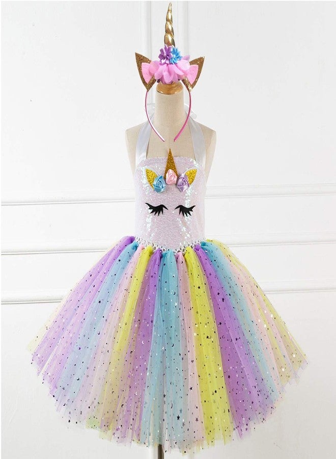 MYRISAM Girls Kids Unicorn Sequins Tutu Dress w/Headband Halloween Costume Rainbow Tutu Outfits Princess Birthday Party Gift 4-5T - Image 2
