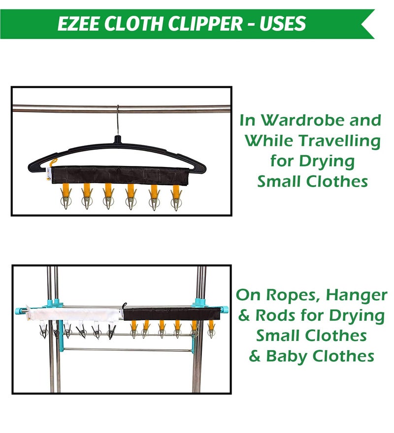 Synergy 9 Rod - Premium Heavy Duty tainless Steel Foldable Wall Mount/Mounted/Mounting Clothes Drying Stand/Cloth Dryer Racks for Balcony/Indoor/Outdoor with EZEE Cloth Clipper Combo - Image 4