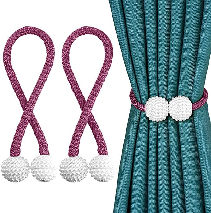 Replex Polyester 1 Pair Magnetic Curtain tiebacks Clips Door Window tie Backs Holders for Home Office Window Curtain Decorative Rope holdbacks Classic tiebacks Pearl Design Multi Color  - Image 2