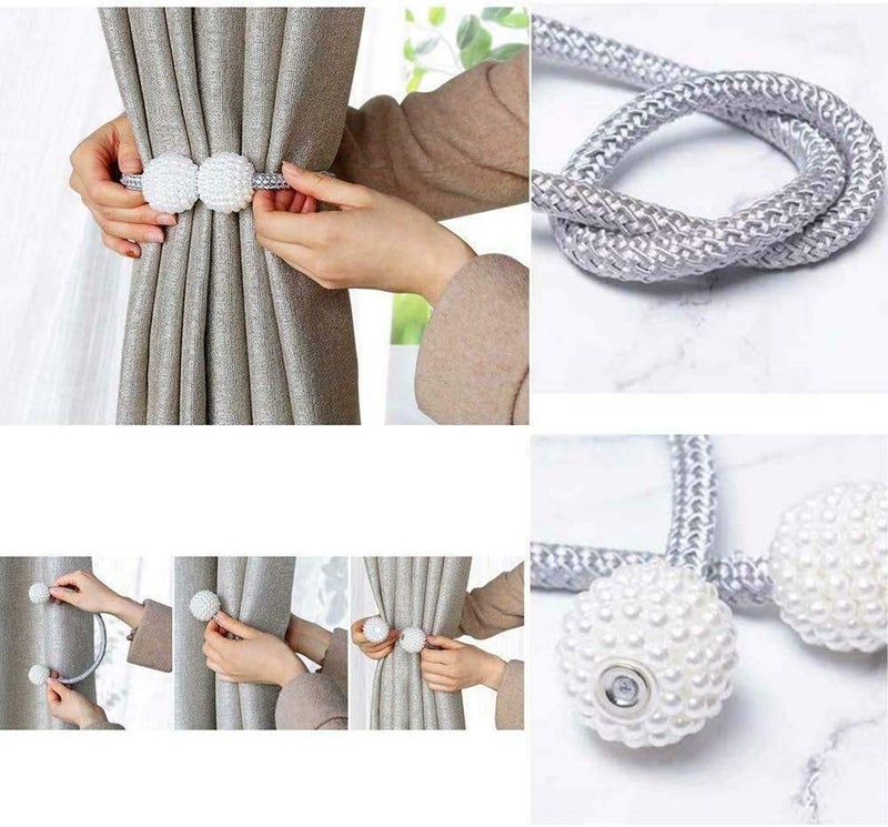 Replex Polyester 1 Pair Magnetic Curtain tiebacks Clips Door Window tie Backs Holders for Home Office Window Curtain Decorative Rope holdbacks Classic tiebacks Pearl Design Multi Color  - Image 3