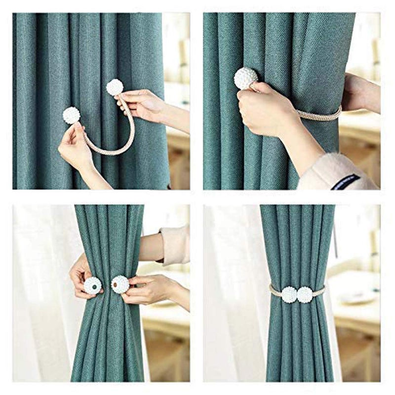 Replex Polyester 1 Pair Magnetic Curtain tiebacks Clips Door Window tie Backs Holders for Home Office Window Curtain Decorative Rope holdbacks Classic tiebacks Pearl Design Multi Color  - Image 4