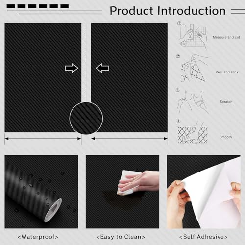 SUNBIRD Black Wallpaper Peel and Stick Wallpaper 3D Vinyl Wallpaper Self Adhesive Wall Paper Removable Textured Wall Paper Dark Black Contact Paper for Bedroom Tabletop Cabinets (30 x 100 cm) - Image 5