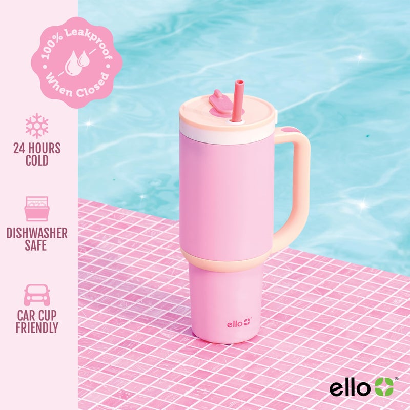 Ello Oasis 40 oz Tumbler with Handle & Retracting Straw | Reusable Insulated Stainless Steel Cup 100% Leakproof, Gifts for Teens Women Men | Keeps cold for 20 Hours, Cup Holder Friendly, Sunrise Glow - Image 4