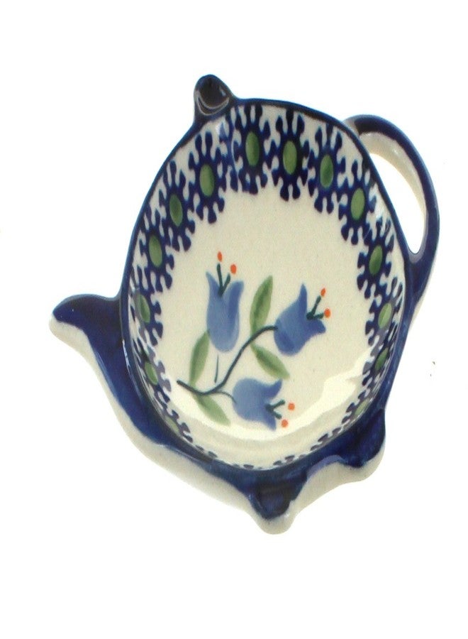 Blue Rose Pottery حامل أكياس شاي من الخزف البولندي "بلو روز" - على شكل زهرة التوليب الزرقاء - 4.75 بوصة × 3 بوصات - طبق أكياس شاي من الخزف البولندي، قطعة ديكور أنيقة للمطبخ - Image 1