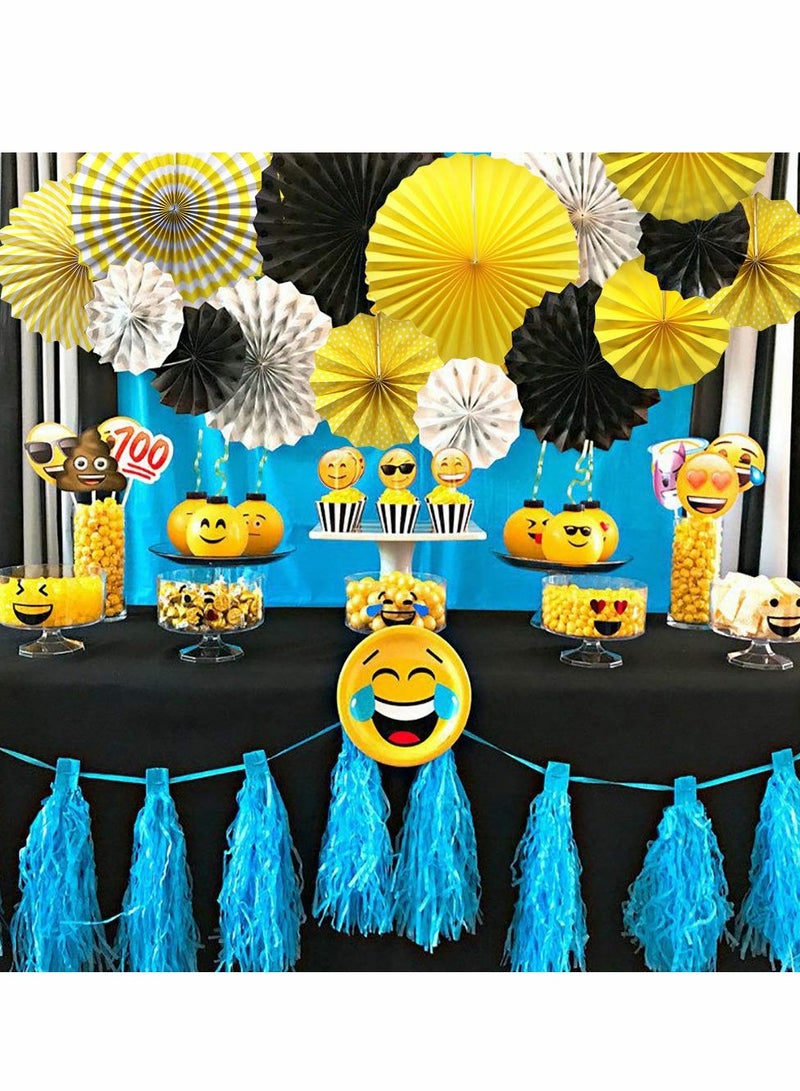 Excefore Party Hanging Paper Fans Set, Yellow Round Pattern Fan Garlands Decorations for Birthday Wedding Graduation Events Accessories, Set of 6 - Image 2