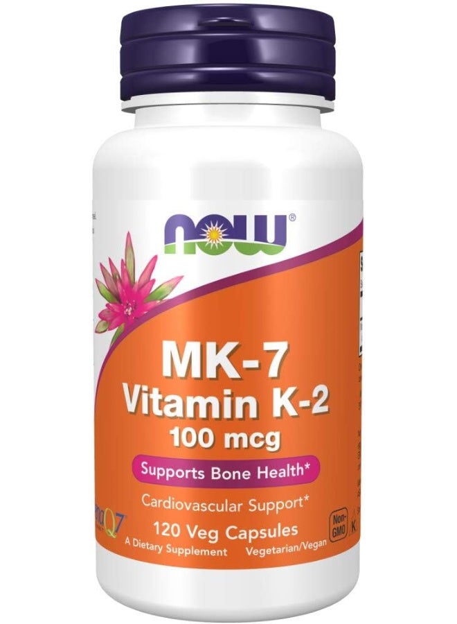 now Supplements, Mk-7 Vitamin K-2 100 Mcg, Cardiovascular Support*, Supports Bone Health*, 120 Veg Capsules - Image 1