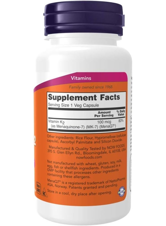 now Supplements, Mk-7 Vitamin K-2 100 Mcg, Cardiovascular Support*, Supports Bone Health*, 120 Veg Capsules - Image 2