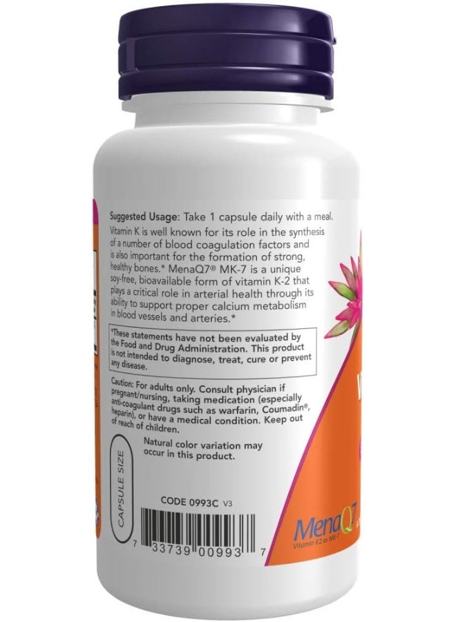 now Supplements, Mk-7 Vitamin K-2 100 Mcg, Cardiovascular Support*, Supports Bone Health*, 120 Veg Capsules - Image 3