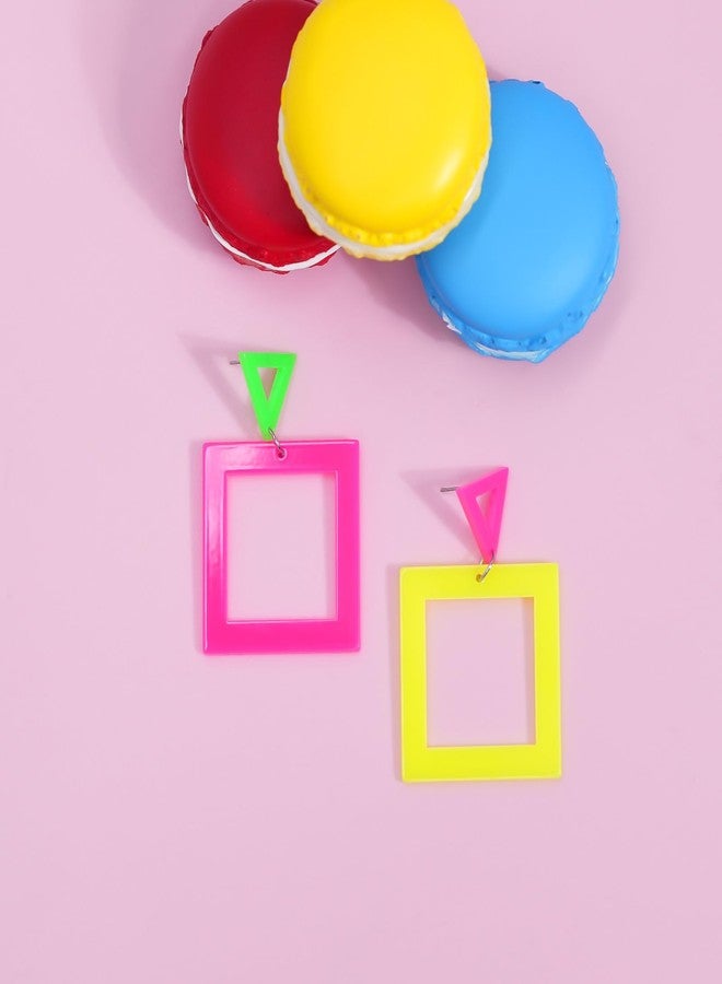 yfstyle 80s 90s Neon Earrings for Women Neon Square and Triangle Acrylic Earrings 80s 90s Outfits Neon Accessories Square - Image 5