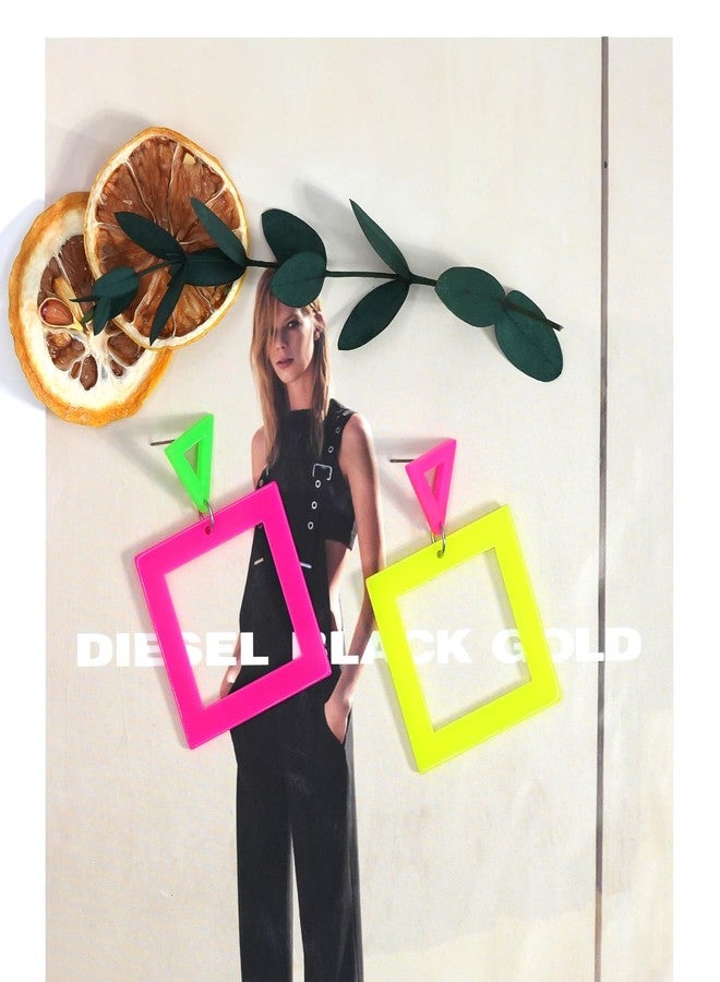 yfstyle 80s 90s Neon Earrings for Women Neon Square and Triangle Acrylic Earrings 80s 90s Outfits Neon Accessories Square - Image 4