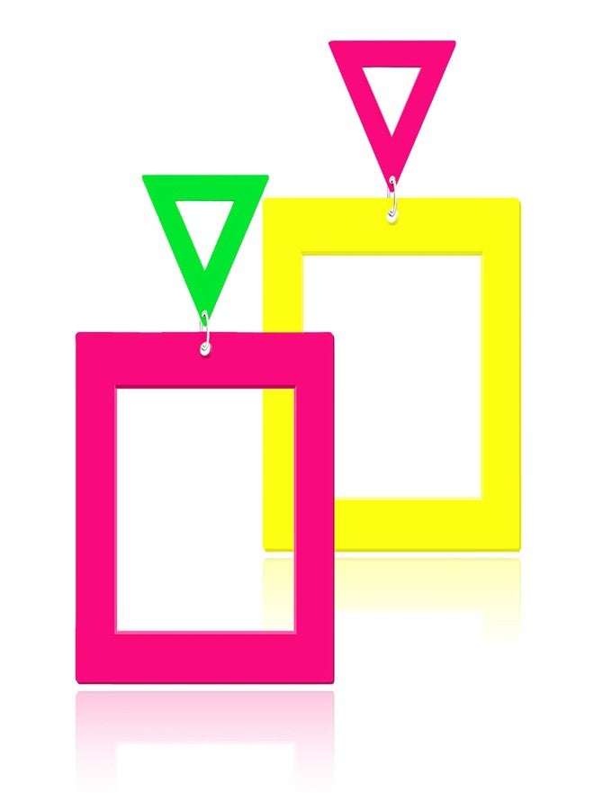 yfstyle 80s 90s Neon Earrings for Women Neon Square and Triangle Acrylic Earrings 80s 90s Outfits Neon Accessories Square - Image 1