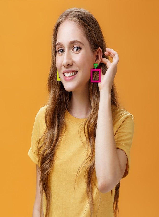 yfstyle 80s 90s Neon Earrings for Women Neon Square and Triangle Acrylic Earrings 80s 90s Outfits Neon Accessories Square - Image 3