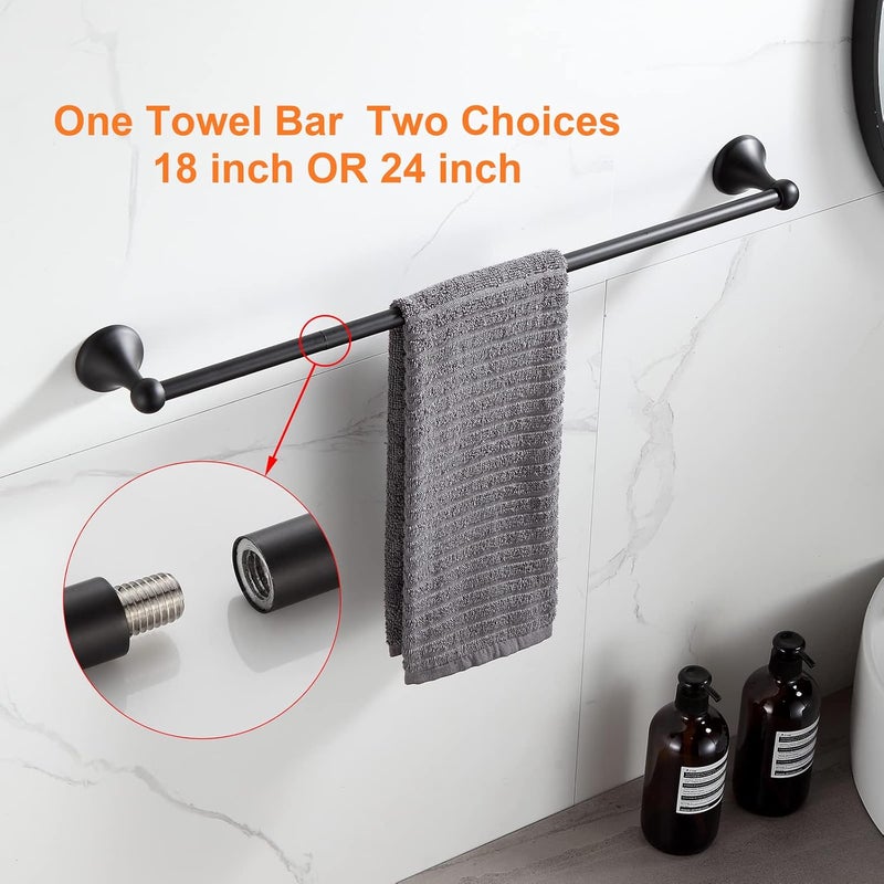 BGL Bathroom Hardware Set Matte Black Adjustable Expandable Bath Towel Bars Bathroom Accessory Set Towel Racks 8-Pieces Wall Mount - Image 3