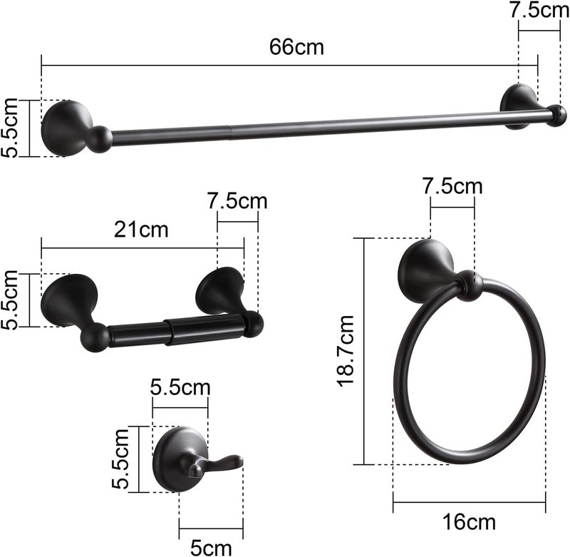 BGL Bathroom Hardware Set Matte Black Adjustable Expandable Bath Towel Bars Bathroom Accessory Set Towel Racks 8-Pieces Wall Mount - Image 5