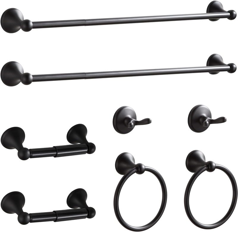 BGL Bathroom Hardware Set Matte Black Adjustable Expandable Bath Towel Bars Bathroom Accessory Set Towel Racks 8-Pieces Wall Mount - Image 1