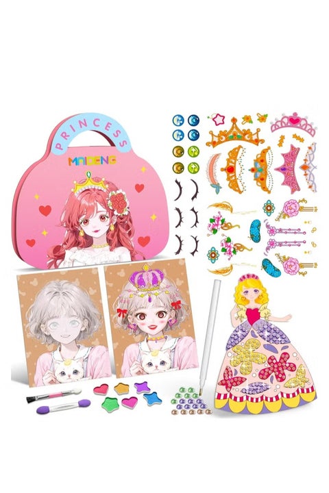 نشاط حرفي للأطفال، طقم مكياج ورقي للأميرات للفتيات – طقم نشاط DIY للزينة وطلاء الماس، طقم لعب ورقي إبداعي، هدية مثالية للأطفال في أعياد الميلاد
