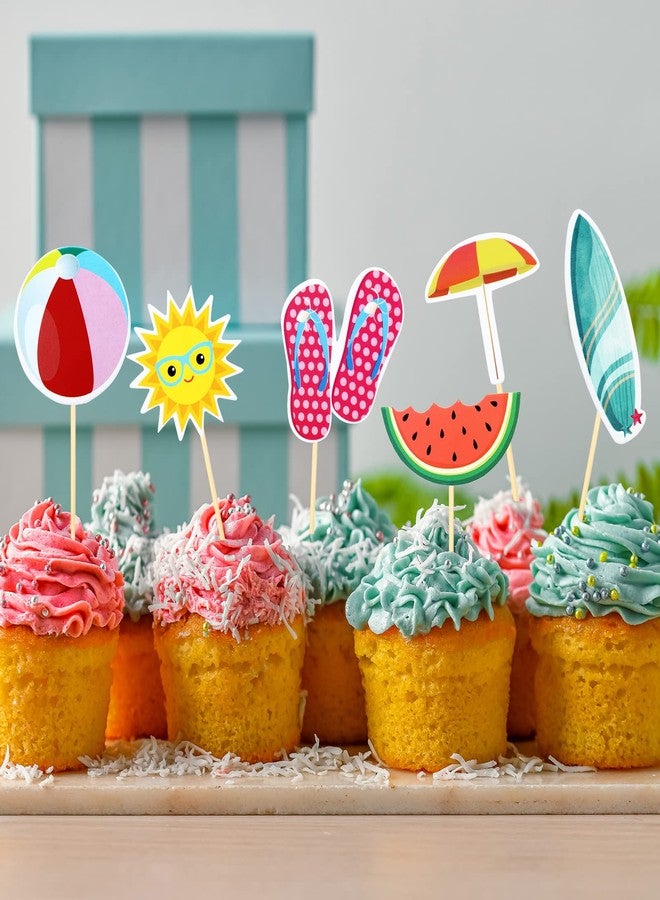 Epakh 100 Pcs Summer Beach Cupcake Toppers Pool Party Hawaiian Theme Cake Picks with Beach Ball Sun Umbrella Goggles Cake Decorations for Birthday Tropical Luau Party Supplies(Beach Style) - Image 4
