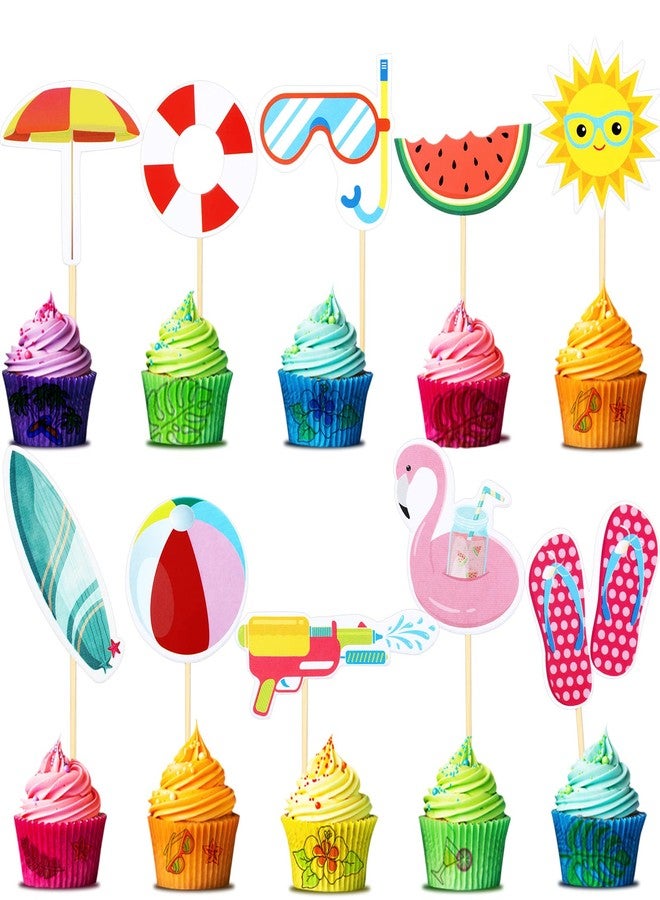 Epakh 100 Pcs Summer Beach Cupcake Toppers Pool Party Hawaiian Theme Cake Picks with Beach Ball Sun Umbrella Goggles Cake Decorations for Birthday Tropical Luau Party Supplies(Beach Style) - Image 1