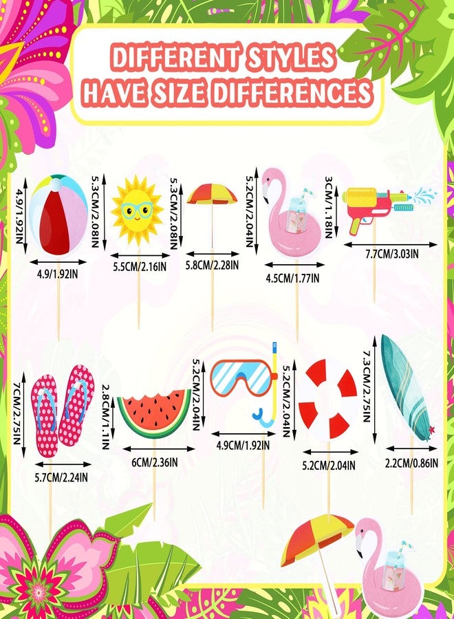 Epakh 100 Pcs Summer Beach Cupcake Toppers Pool Party Hawaiian Theme Cake Picks with Beach Ball Sun Umbrella Goggles Cake Decorations for Birthday Tropical Luau Party Supplies(Beach Style) - Image 2