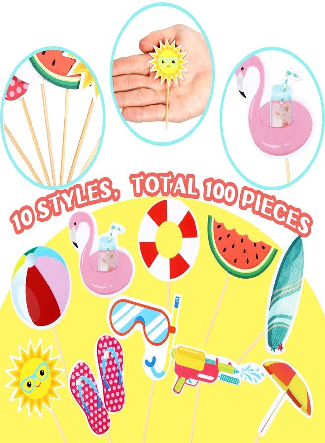 Epakh 100 Pcs Summer Beach Cupcake Toppers Pool Party Hawaiian Theme Cake Picks with Beach Ball Sun Umbrella Goggles Cake Decorations for Birthday Tropical Luau Party Supplies(Beach Style) - Image 3