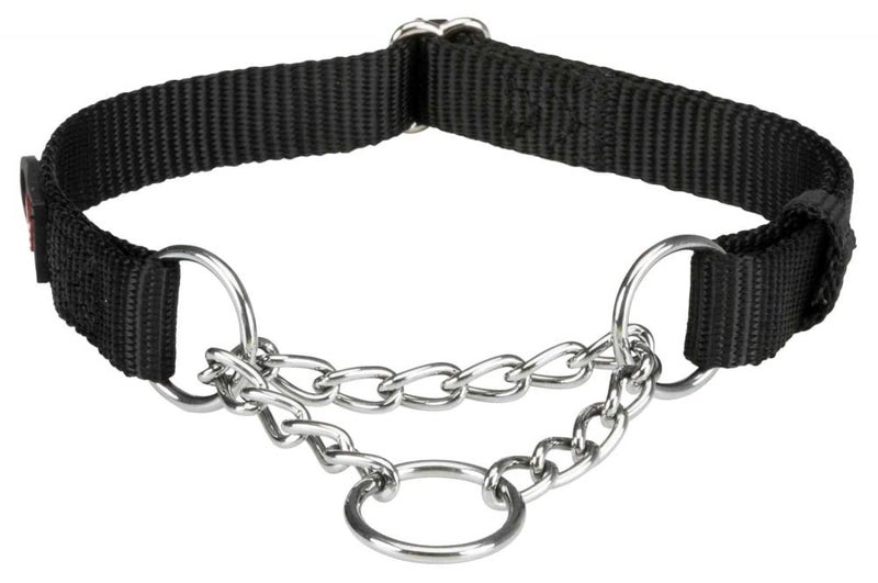 Trixie Premium Stop-The-Pull Collar, Adjustable Nylon Collar for Dogs, Made with Strong Metal Chain to Easily Slip Around Dog's Neck – (L-XL, Jet Black) - Image 1