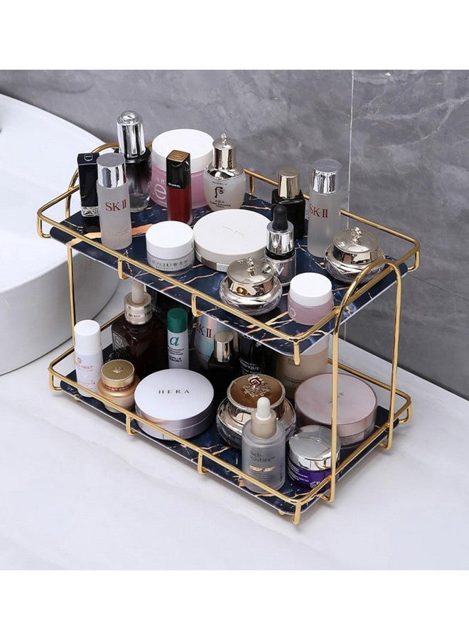 Kiwilon Bathroom Countertop Organizer | Kitchen Organizer Rack | 2 Tier Storage Rack Shelf with Gold Frame & Black Marble Finish Trays (31 * 14 * 25cm) - Image 1