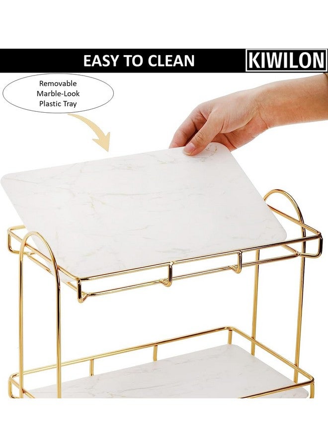 Kiwilon Bathroom Countertop Organizer | Kitchen Organizer Rack | 2 Tier Storage Rack Shelf with Gold Frame & Black Marble Finish Trays (31 * 14 * 25cm) - Image 5