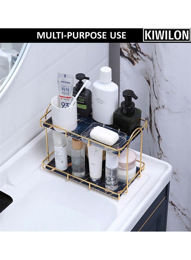 Kiwilon Bathroom Countertop Organizer | Kitchen Organizer Rack | 2 Tier Storage Rack Shelf with Gold Frame & Black Marble Finish Trays (31 * 14 * 25cm) - Image 3